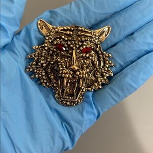 Wolf Head Brooch with Red Eyes